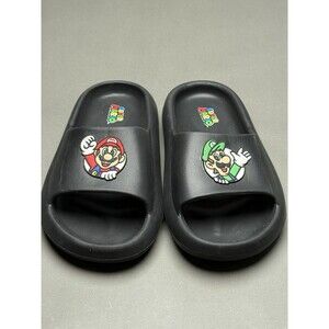 Super Mario Nintendo Mario and Luigi Mens Black Slides Sandals Size 12